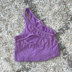 LF Purple One-Shoulder Crop Top